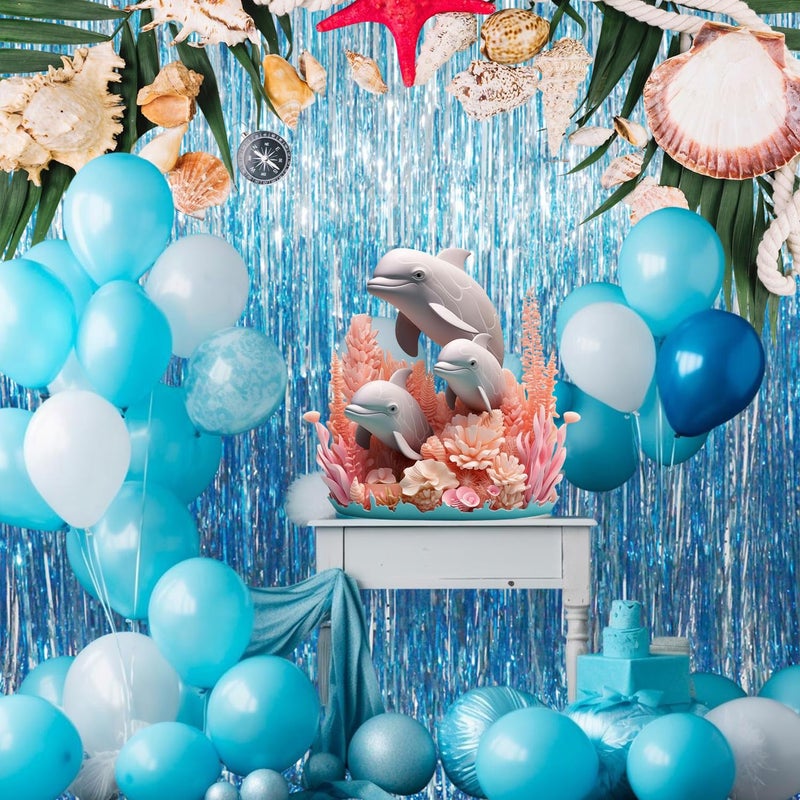 GOER 3.2 ft x 8.2 ft Metallic Tinsel Foil Fringe Curtains Party Photo Backdrop Party Streamers for Birthday,Graduation,New Year Eve Decorations Wedding Decor (Light Blue,5 pcs) - Image 3